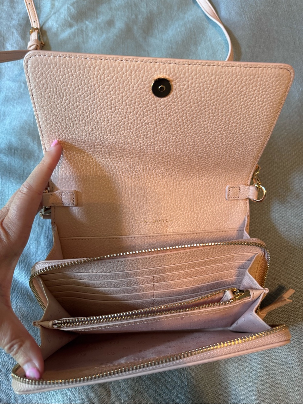 Tory Burch Blush Pink Pebbled Leather Crossbody Wallet - Picture 6 of 14